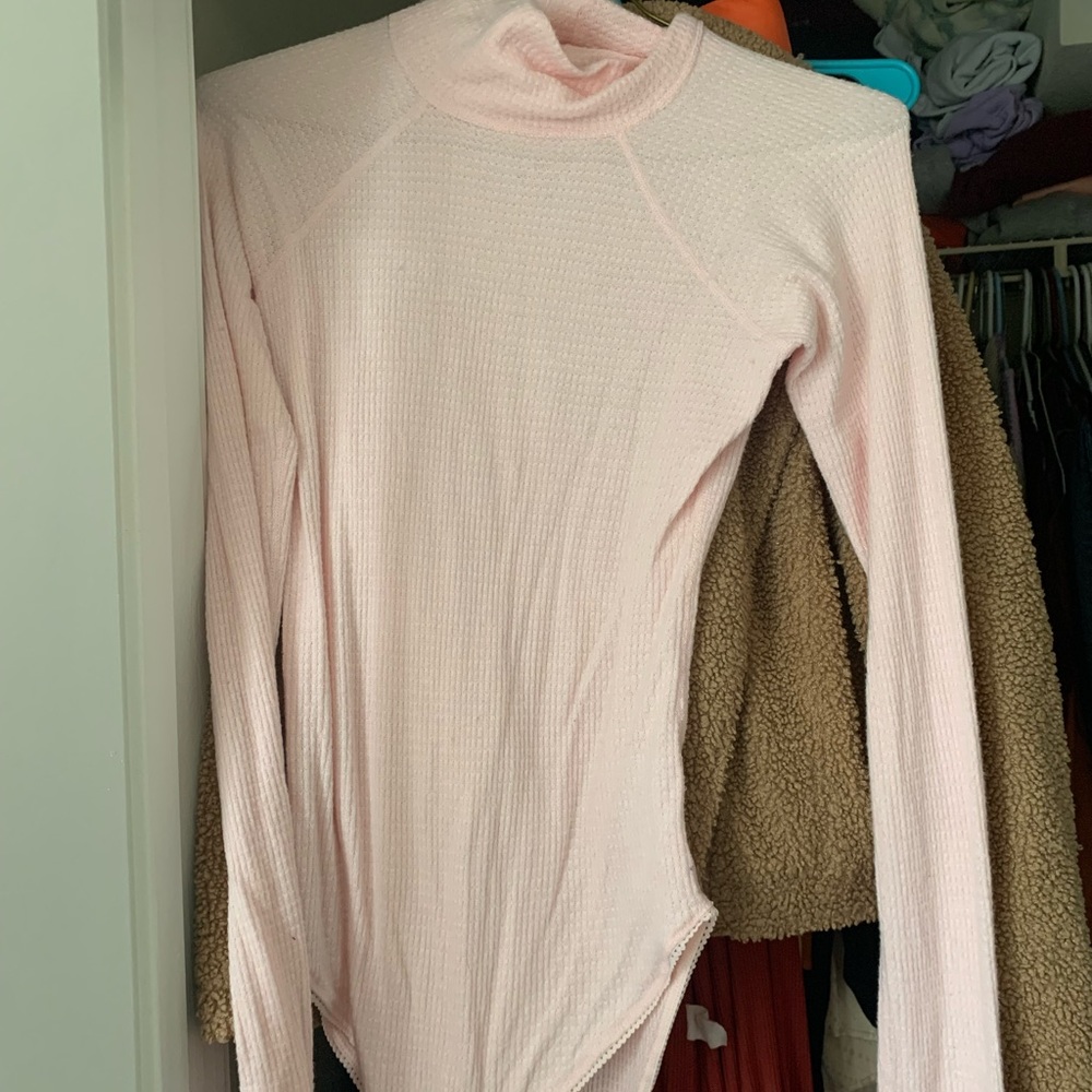 Free People Pink Longsleeve knit bodysuit